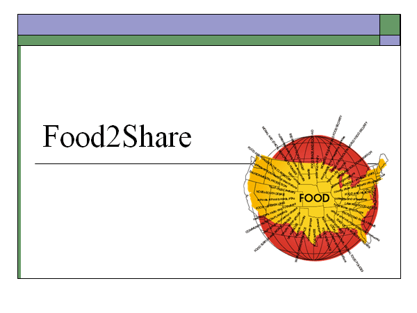 Food2Share graphic: map of US on globe with multiple spurs of related social justice issues.